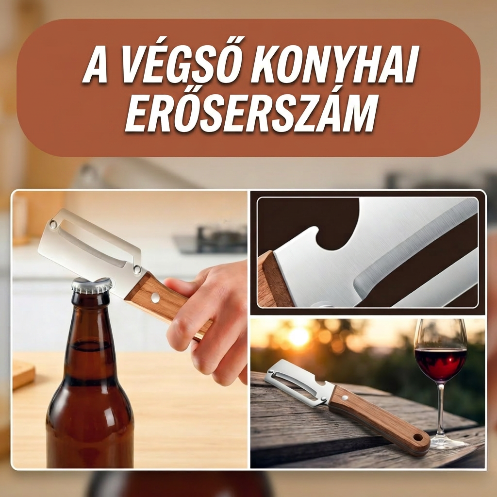 đ 2 az 1-ben rozsdamentes acĂ©l zöldsĂ©ghĂĄmozĂł fa nyĂ©llel Ă©s sörnyitĂłval