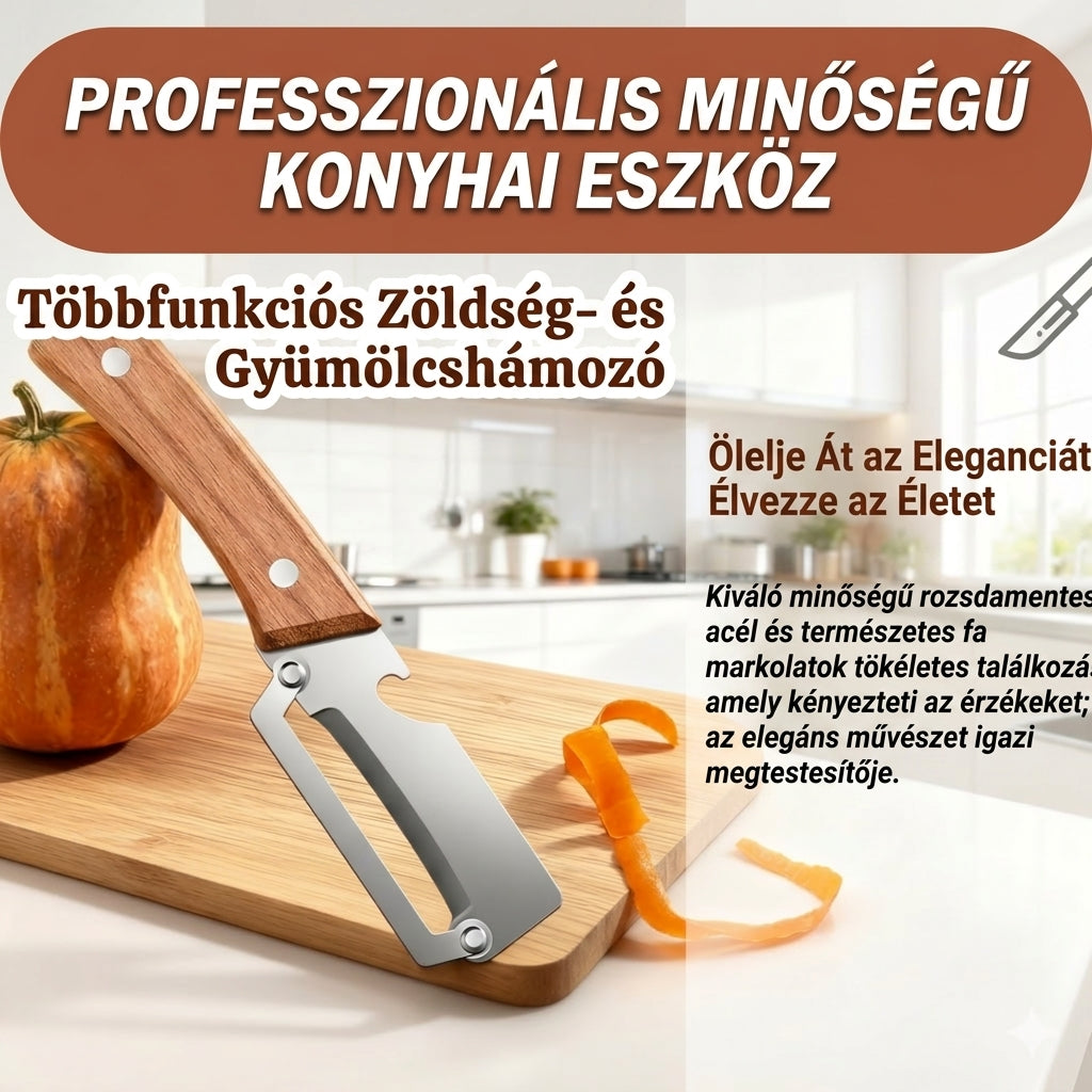 💖 2 az 1-ben rozsdamentes acél zöldséghámozó fa nyéllel és sörnyitóval